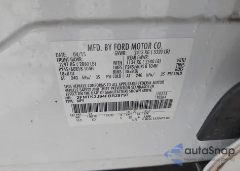 2015 Ford Edge Sel из США, поврежденный, VIN 2FMTK3J94FBB28797